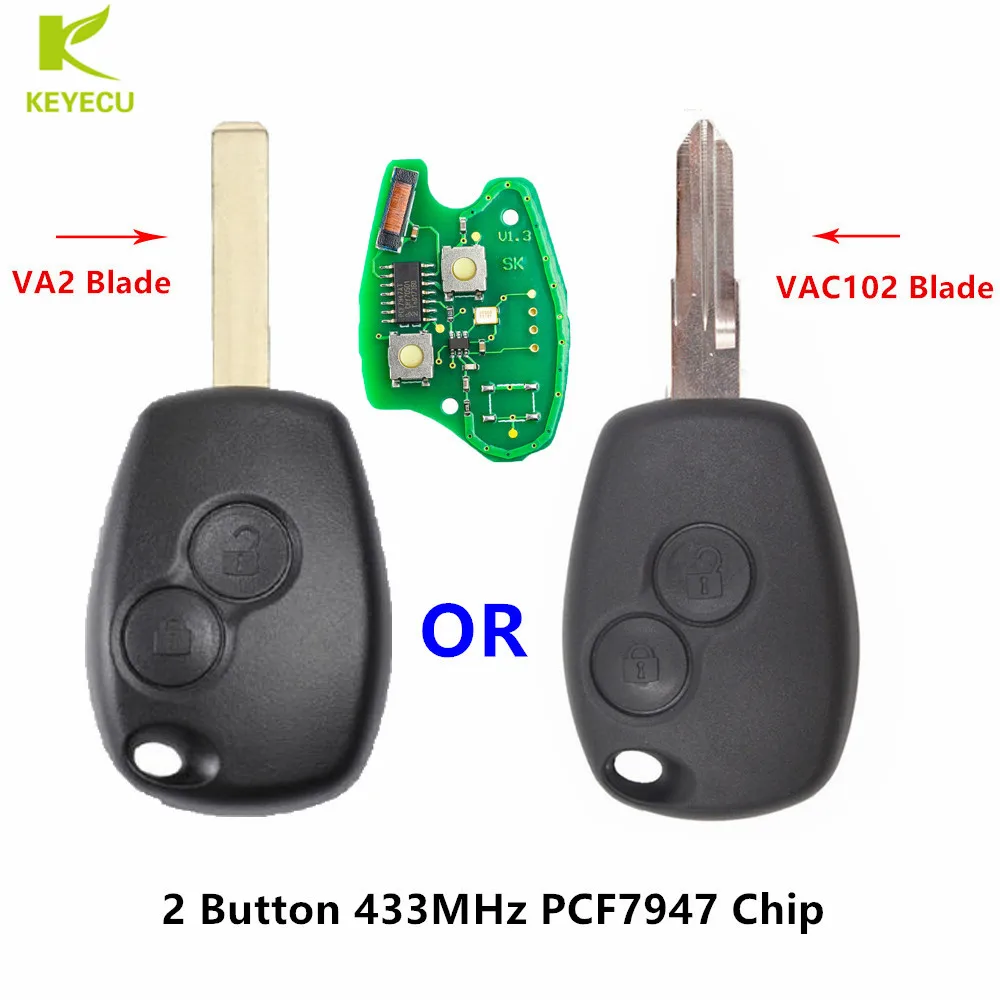 

Запасной пульт дистанционного управления KEYECU 433 МГц PCF7947, чип Uncut VA2/VAC102 для Renault Clio 3, Duster, Modus, Master, Kangoo, Twingo, Trafic