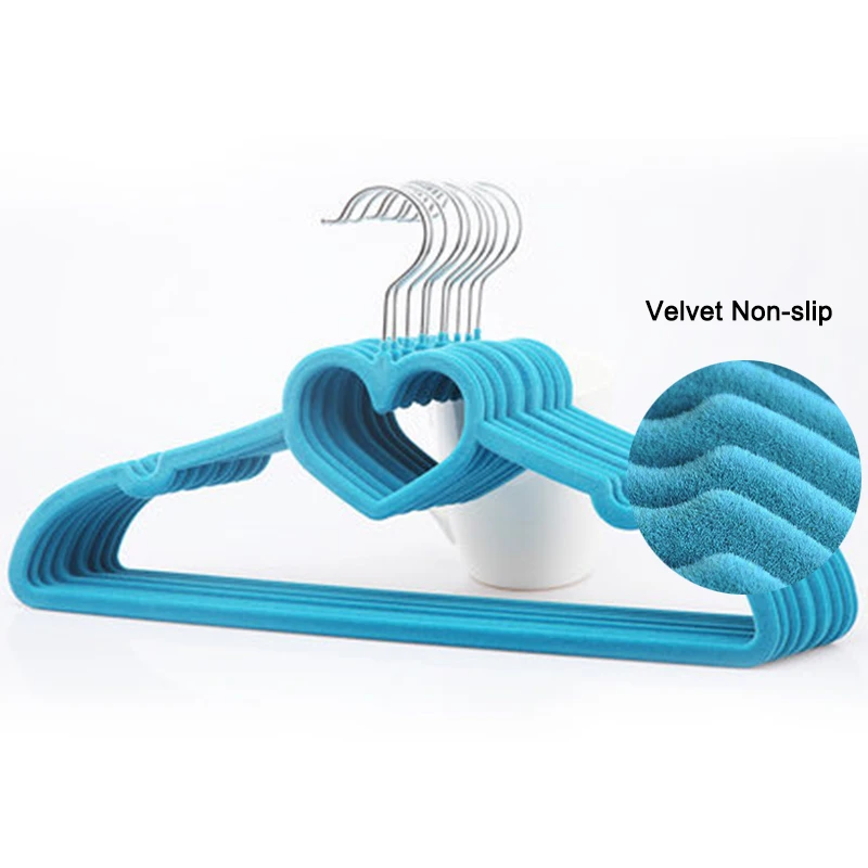 10pcs Colorful Velvet Clothes Hangers Loving Heart Coat Hanger Non-Slip Heart-Shaped Multifunction | Дом и сад