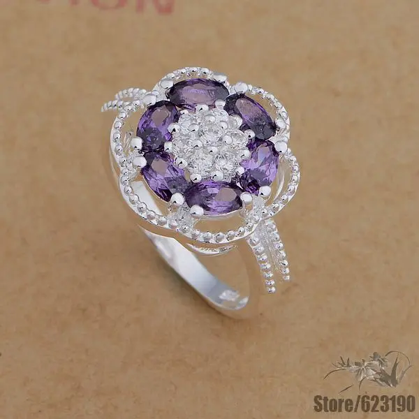 AR665 посеребренное кольцо, посеребренные модные ювелирные изделия, специальный фиолетовый цветок