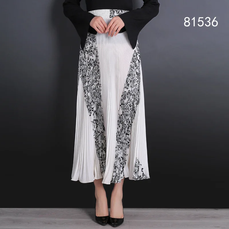 white with black Цветочное небо Новая модная летняя женская юбка с цветочным рисунком длинная Плиссированная юбка для женщин s Saias Midi Faldas винтажная Женская длинная юбка - Цвет: white with black