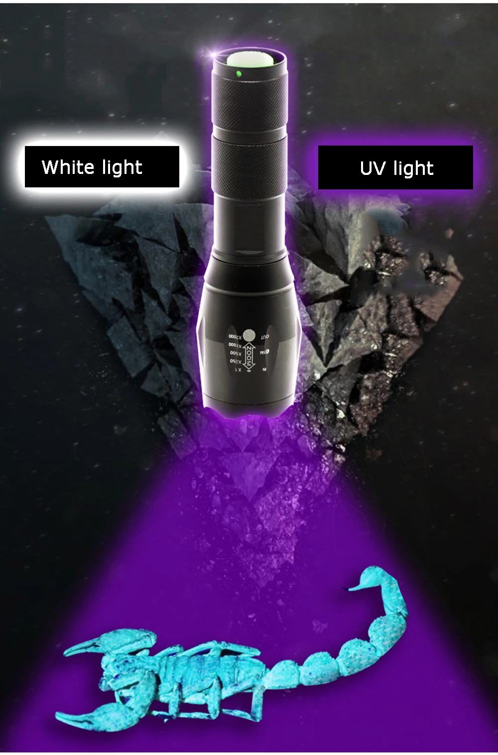 Высокая Выходная мощность 10 Вт двойной светильник s 1000LMs CREE T6 светодиодный фонарь черный светильник 395NM УФ зум светодиодный светильник вспышка 18650 ночная рыбалка Скорпион Охота