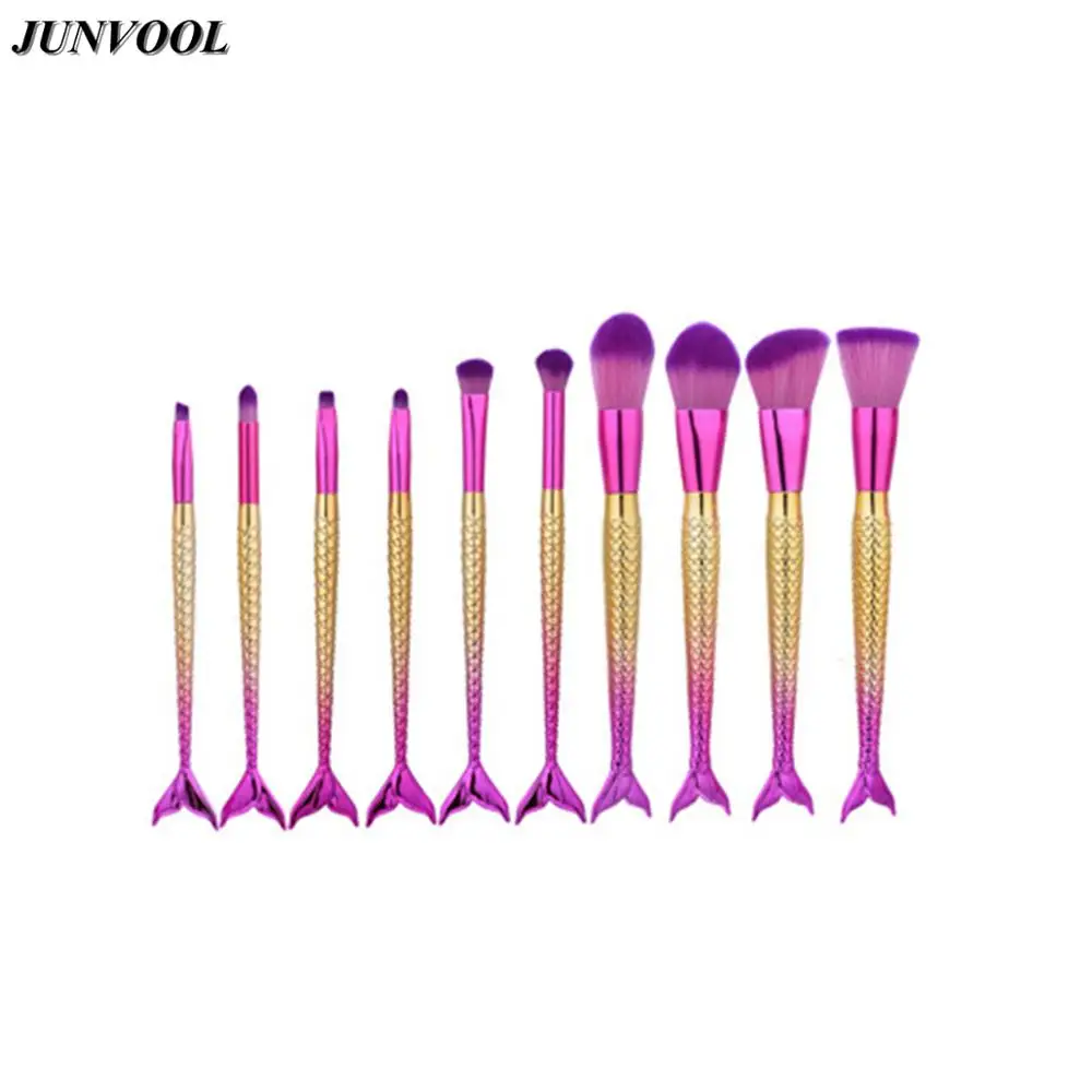 10pcs style FaD383 Новейшая "Русалка" кисти для макияжа набор Фантазия для бровей подводка для глаз Румяна смешивания основа косметический Красота Make Up щетка - Handle Color: 10pcs style FaD383