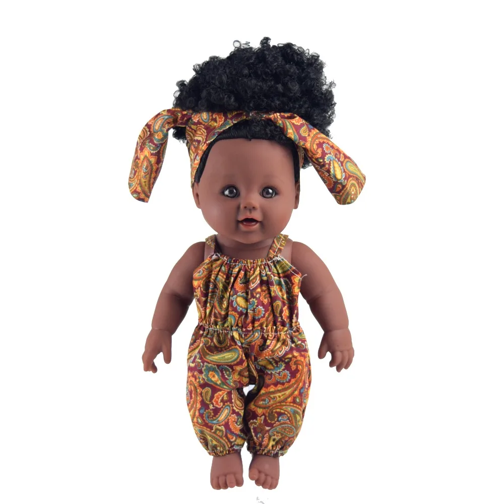 Africa Girl Babay Dolls Big 30CM 12Inch Artificial PVC Soft New Born Baby Girl Dolls Baby Toys Thick Hair Yellow Cloths Christma