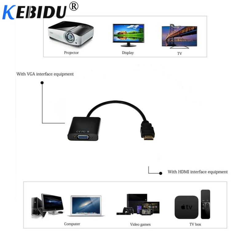 Адаптер kebidu 1080P HDMI совместимый к VGA Кабель Папа мама конвертер папа в RGB цифровой