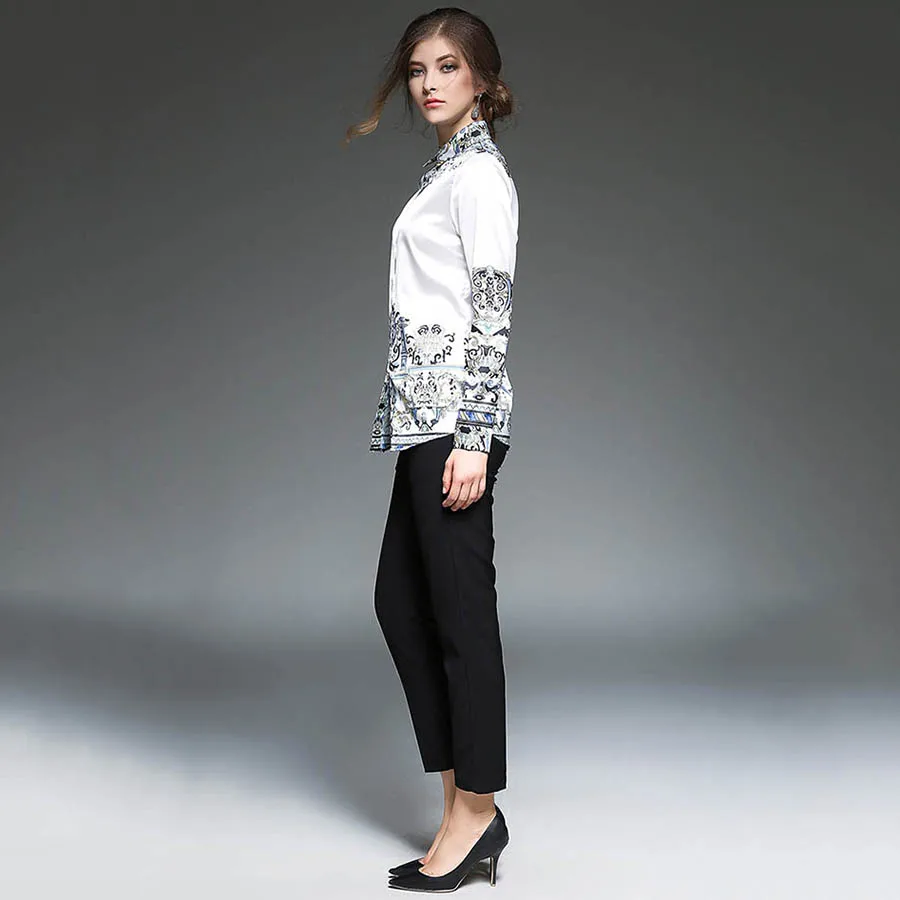 Женская блузка с принтом новинка 2017 Весенняя Модная приталенная Повседневная
