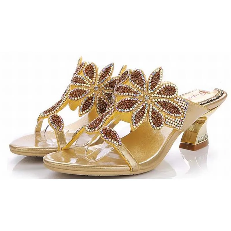 hot 2018 new women gladiator thick high heels sandals flowers rhinestone woman slippers female luxury summer casual shoes pumps | Обувь