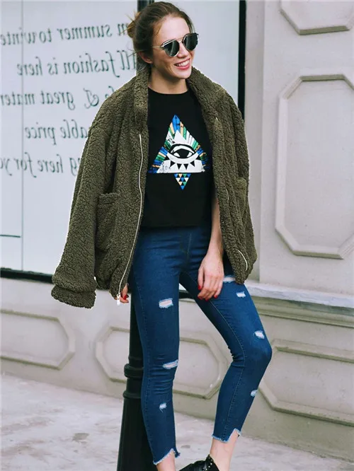 green jacket Осенне-зимняя куртка, пальто для женщин, плюс размер, короткая куртка-бомбер из искусственного меха, базовые куртки для женщин, черное повседневное женское пальто, верхняя одежда CDR1007 - Цвет: green jacket