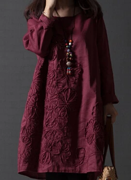 

Cheshanf осень/зима 2021 Новый размера плюс дамы литературные Чистые свободные вышивки хлопка с длинным рукавом платье Бесплатная доставка