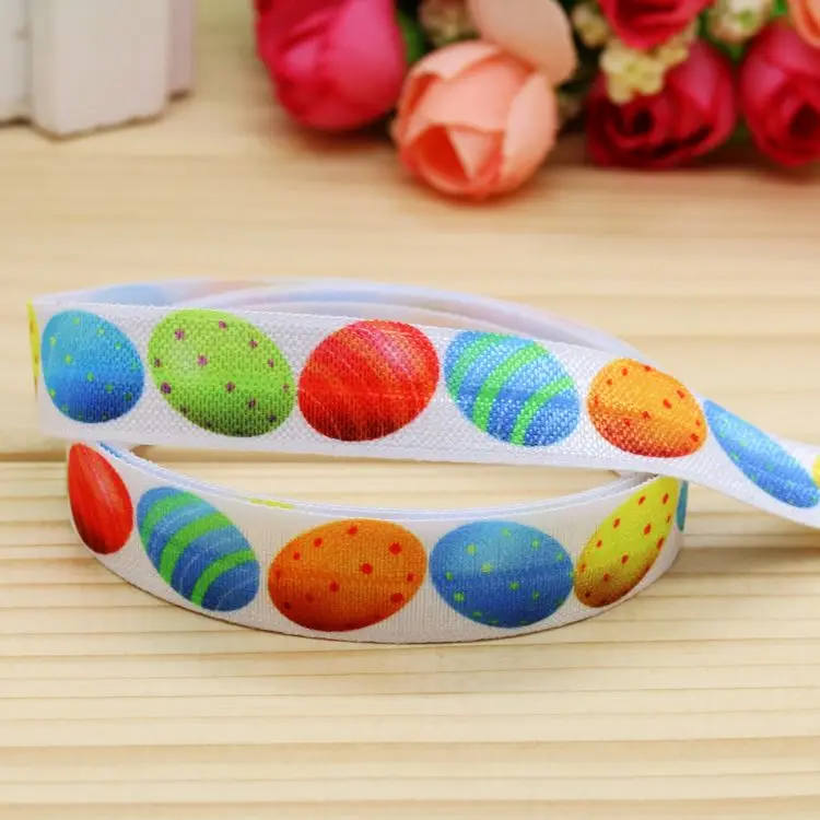 DHK 5/8'' 5yards Fold Elastic FOE easter egg printed headband headwear hairband diy decoration OEM Wholesale C164