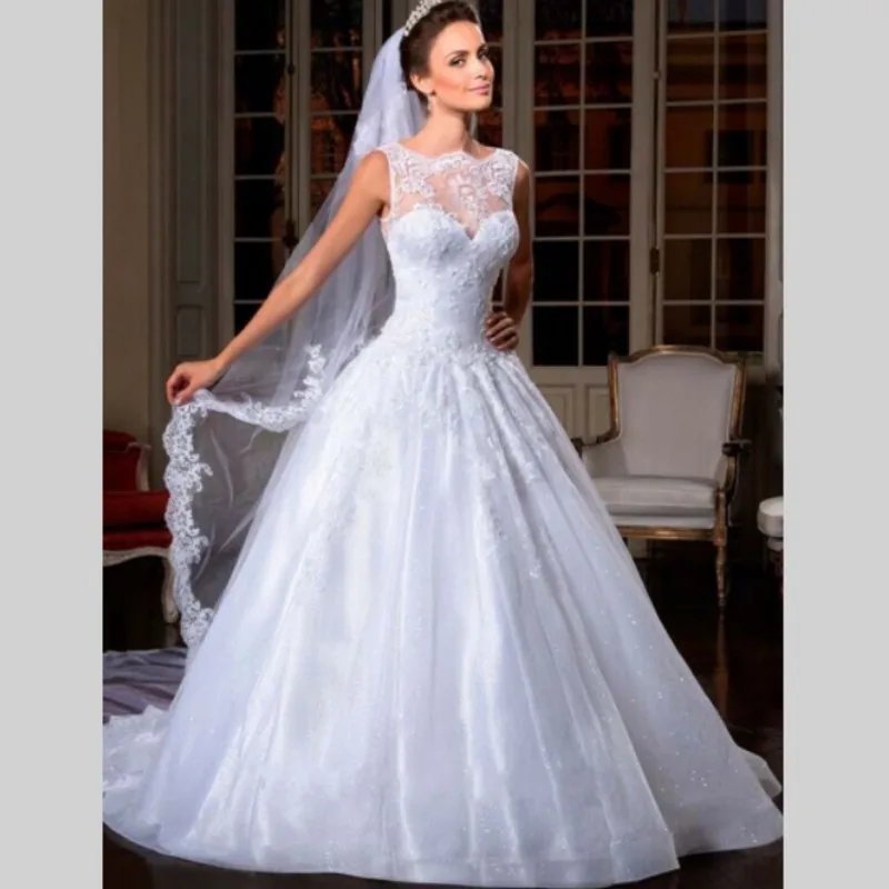 Scoop шеи Кружева Принцесса Свадебное Платье Органзы Винтаж Невеста Платья На