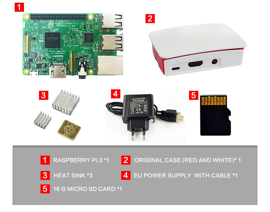 Raspberry Pi 3 выполните Starter Kit-включает в себя 16 г SD карты, ЕС источника питания, ABS случае и теплоотвод