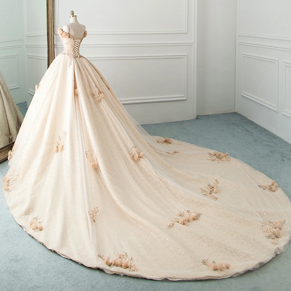 Vestido de Noiva/Новое поступление Бальное платье из фатина цвета шампанского Свадебные