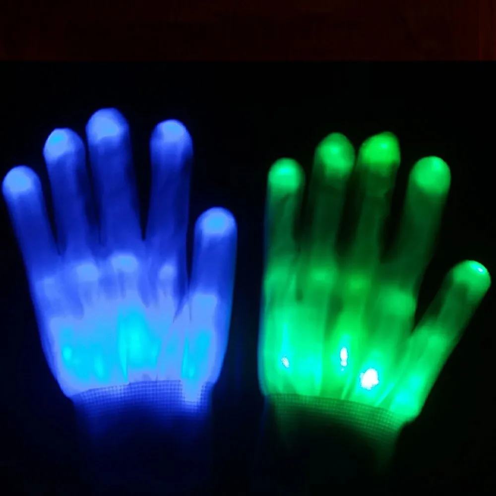 Пара цветные светодиодные перчатки Rave Light Finger Lighting мигающие унисекс скелетная