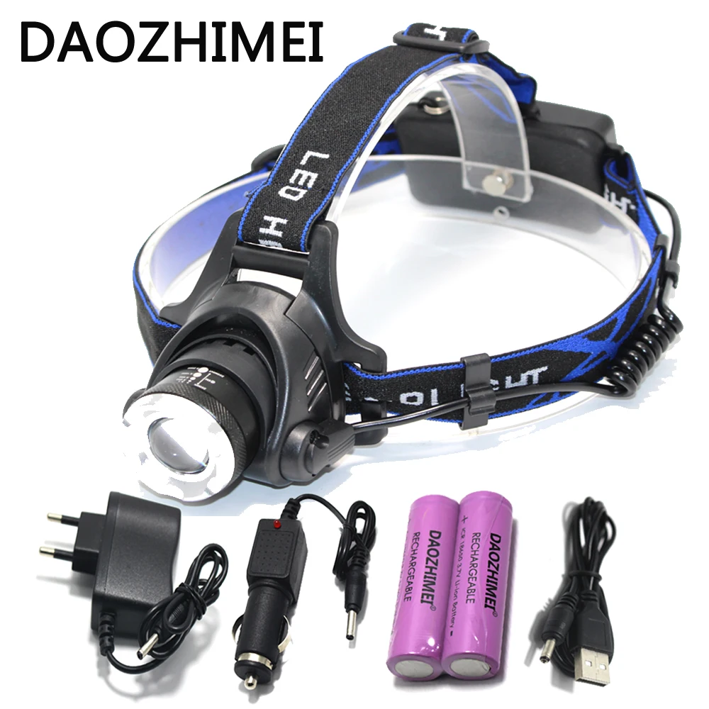 

5000lumen Head light Head lamp XM-L T6 led rechargeable camping Headlamps Headlights lamp +2x18650 Battery+ EU+ Car charger