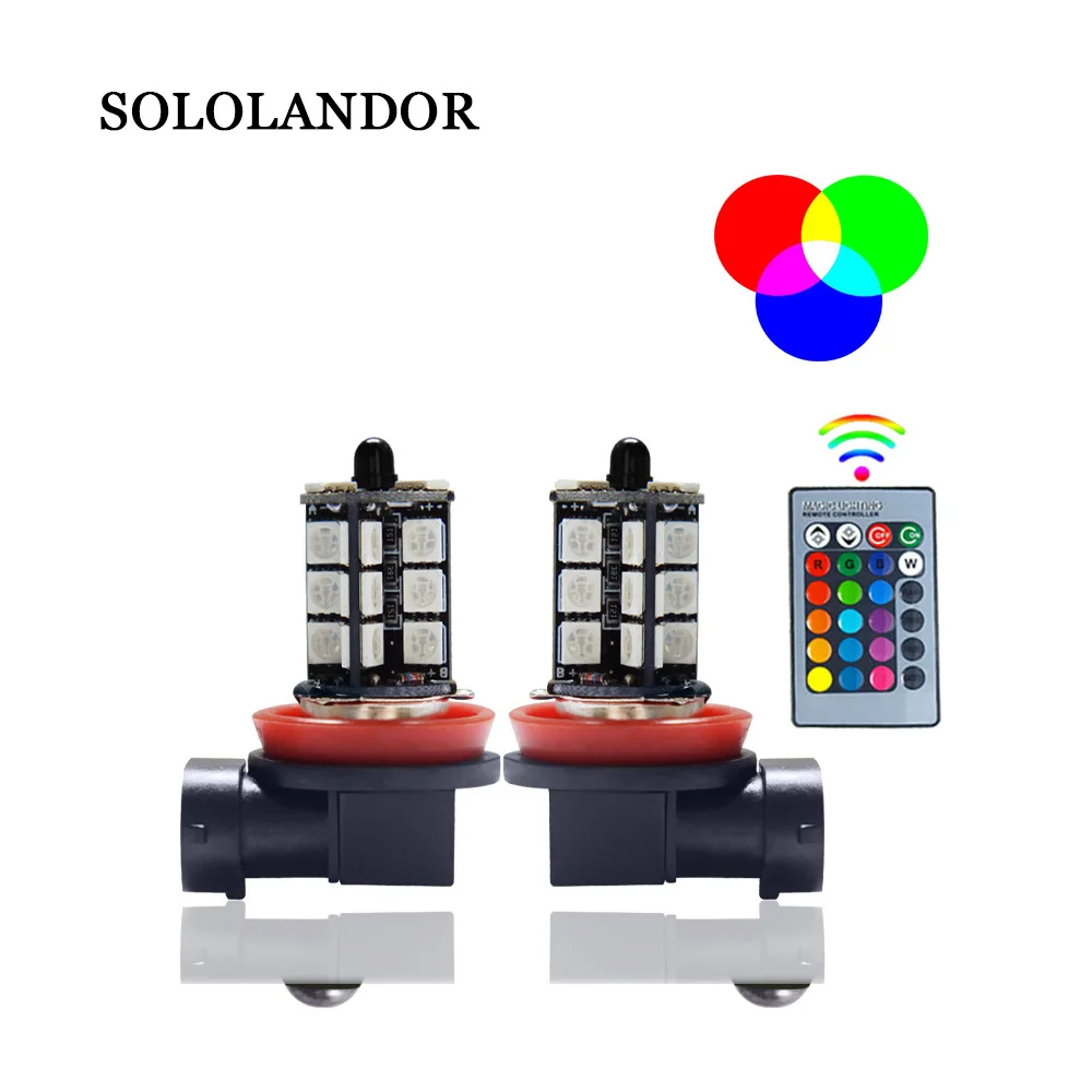 2psc 5050 27SMD 3-контактный светодиодный RGB пульт дистанционного управления туман светильник головной светильник s вспышка лампа 9005 9006 H7 H8 H11 7440 1156 окружающей среды светильник комплект