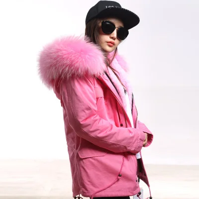 all pink OFTBUY, высокое качество, бренд, новая зимняя куртка, пальто для женщин, натуральный мех енота, большой мех, с капюшоном, парка для женщин, Толстая теплая парка - Цвет: all pink