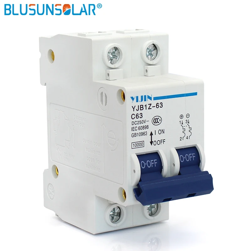 

(20 Pieces/lot) 2P 63A DC250V MCB Mini Circuit Breaker DC Switch Controller For PV Solar System Hot SellingSolar
