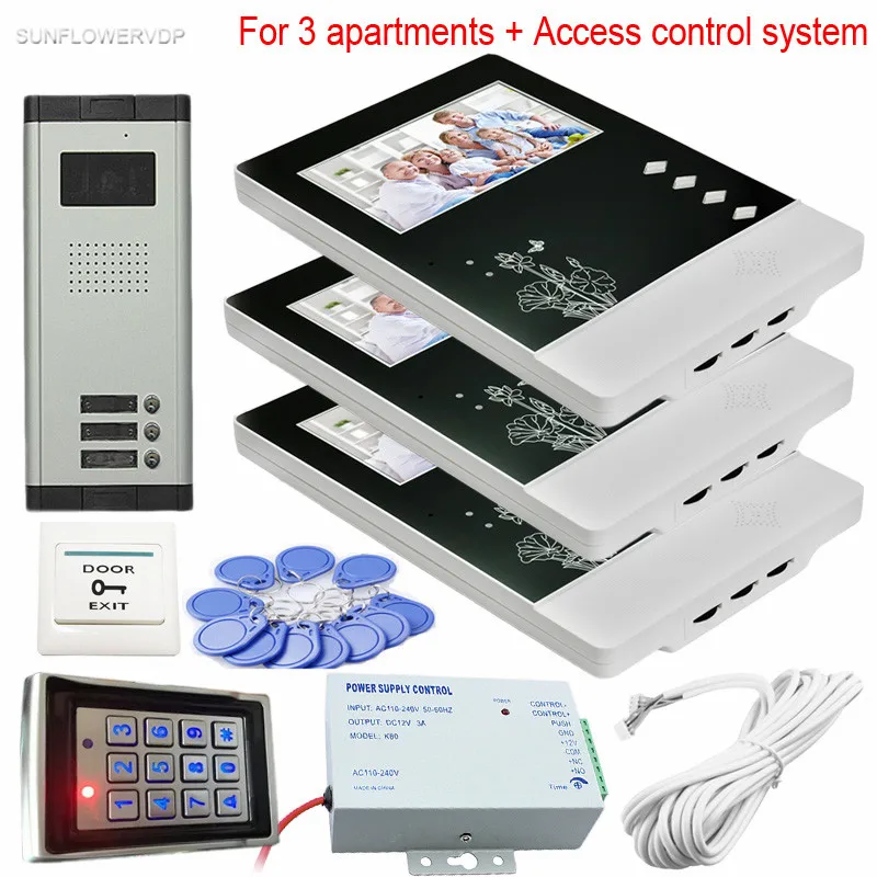 Система видеодомофона с Rfid клавиатурой система контроля доступа 3 кнопки ПЗС 700TVL