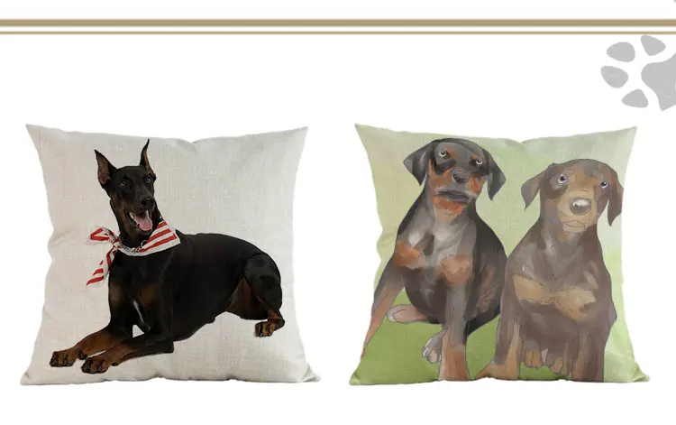 Декоративные подушки для животных, собак, cojines, льняные подушки Doberman Pinscher 45 см, диванные подушки для автомобиля
