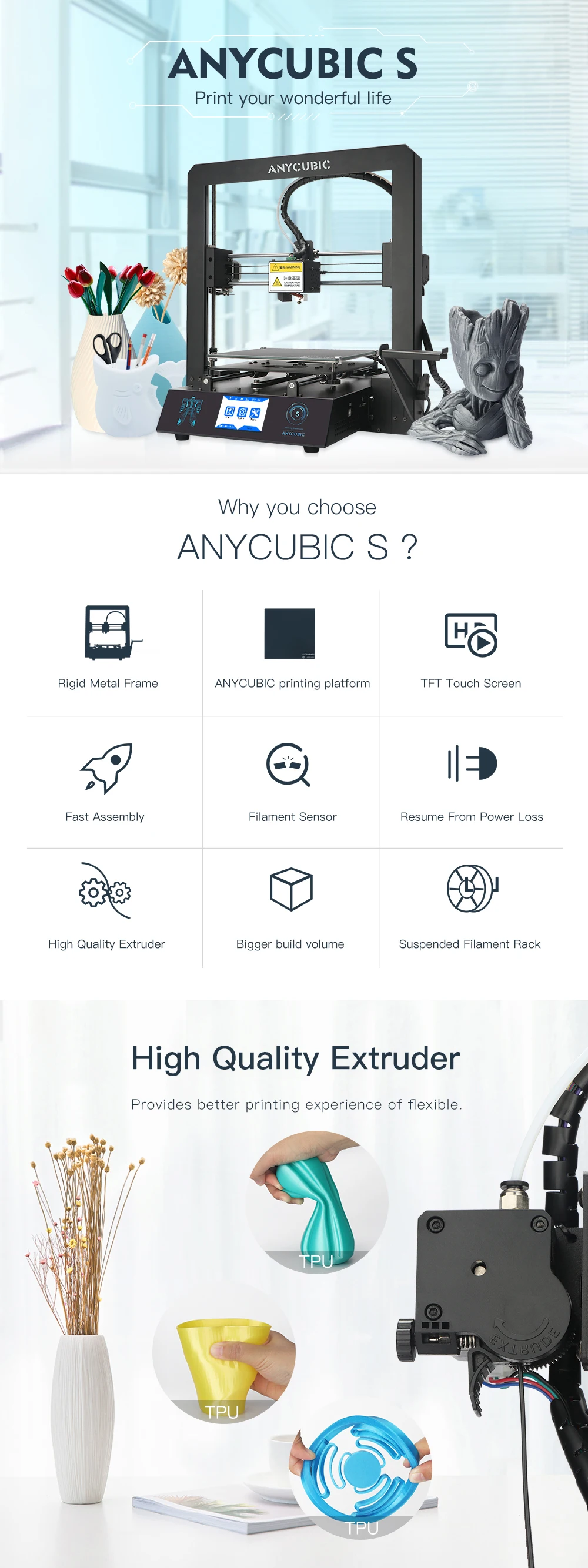 Anycubic 3d принтер мега-с принт Полный металлический каркас промышленного класса Высокая точность Impresora 3d печать наборы DIY 3d ducker