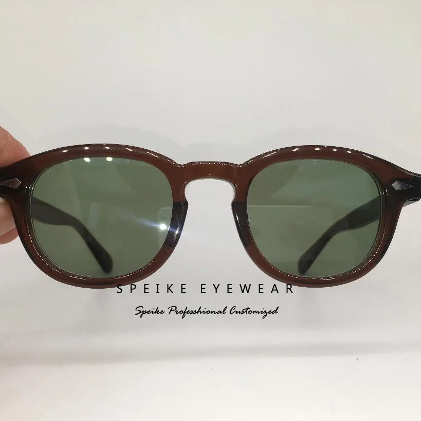 Brown frame SPEIKE, индивидуальные винтажные зеленые линзы, солнцезащитные очки, Джони Депп, лемтош стиль, ретро очки, могут быть близорукими, солнцезащитные очки - Цвет линз: Brown frame