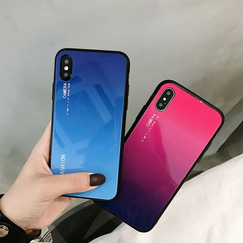 For iPhone XS Max XR Case Aurora Gradient Glasses Cases Back Cover 7 8 X 10 iphone 6 6S Plus 7plus Coque Hard |