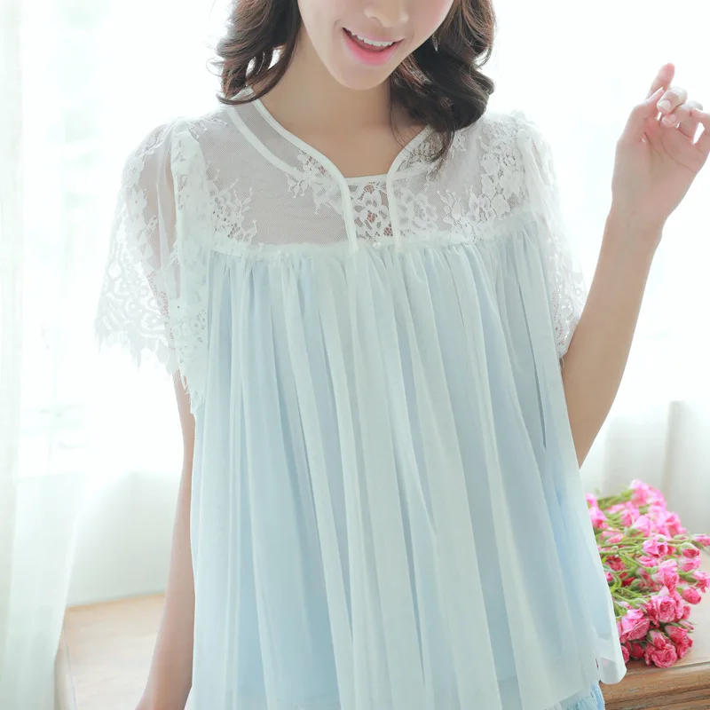 

Spring and summer pajamas women short sleeve shorts lovely palace ladies cotton pajamas leisurewear suit