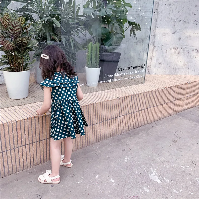 LOVE DD&ampMM Girls Dresses 2022 Summer New Children's Wear Sweet Simple Lotus Leaf Polka Dot Double Doll Collar Vest Dress | Детская