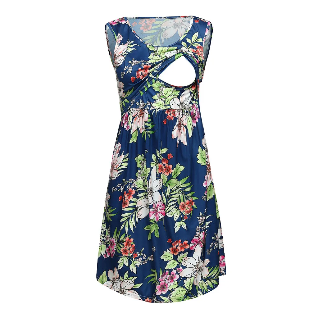 Women Nursing Dress Clothes Sleeveless Pregnant Maternity Flower Pregnancy Casual 2019 Summer Cloth | Мать и ребенок