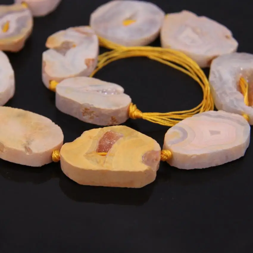 Approx11 шт/нитка желтый натуральный необработанные Агаты друзовый Кварц Geode Slab Slice