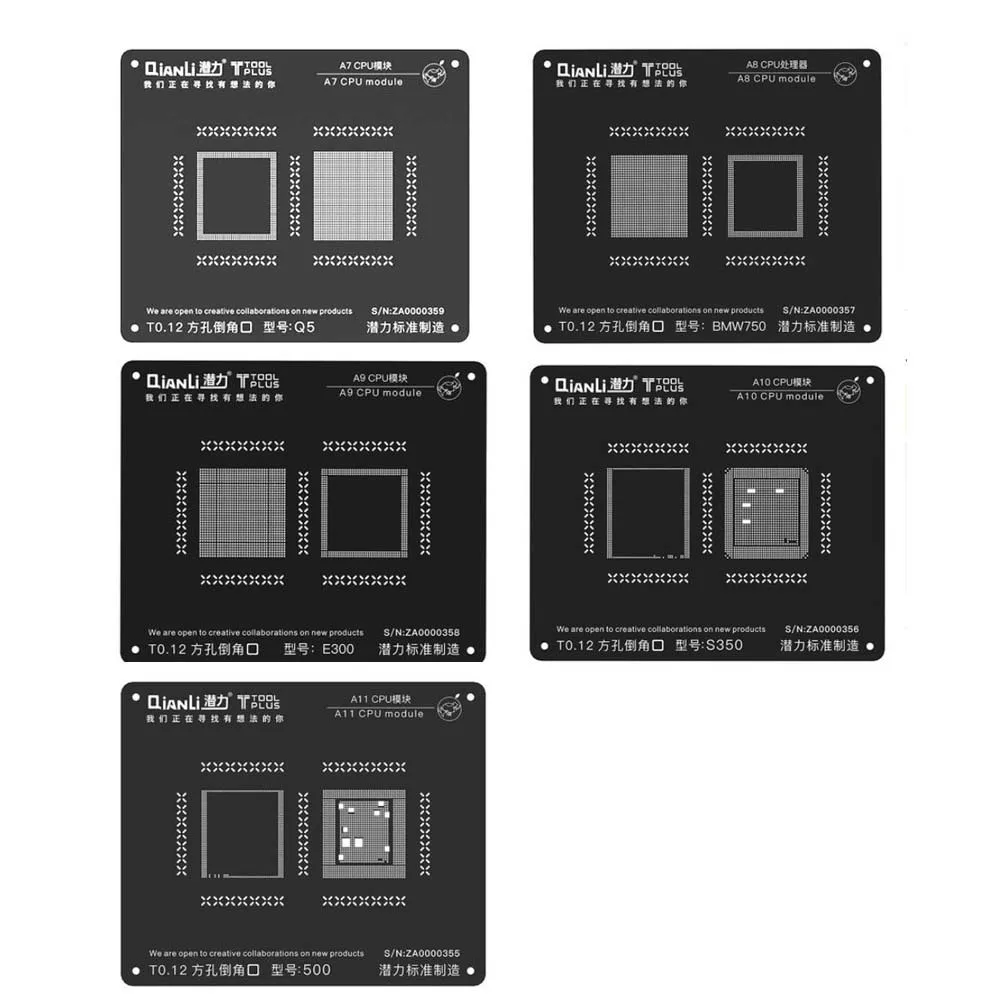 Qianli квадратное отверстие черный трафарет для ЦП iPhone CPU A7 A8 A9 A10 A11 модуль