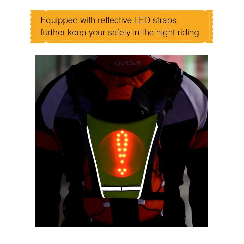 New LED Wireless Cycling Vest 20L MTB Bike Bag Safety LED Turn Signal Light Vest Bicycle Reflective Warning Vests With Remo