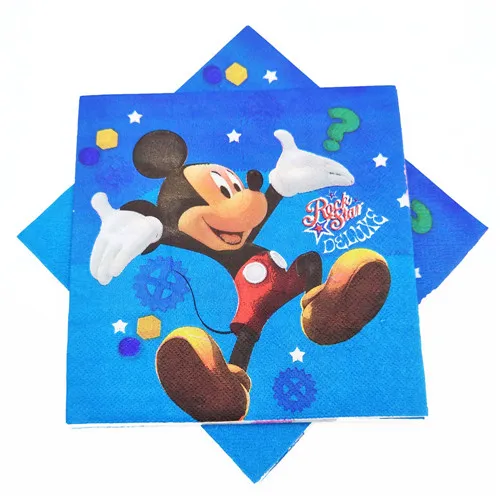 Napkin 20pcs Микки Маус тема Дети с днем рождения украшение тарелка чашка соломенные салфетки Лут сумки одноразовые столовые приборы вечерние принадлежности - Цвет: Napkin 20pcs