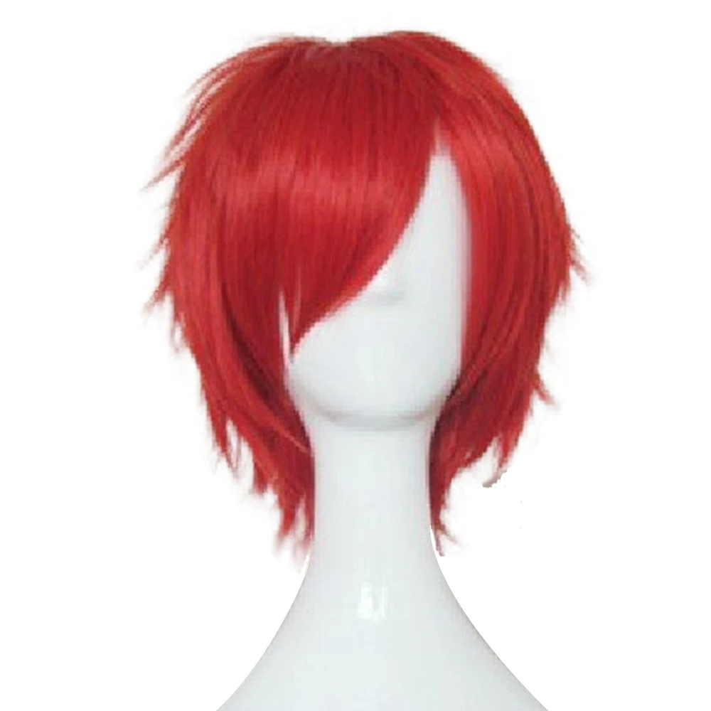 red HAIRJOY красный зеленый синий коричневый розовый оранжевый Косплей парик Мужские слоистые короткие прямые синтетические волосы парики - Цвет: red