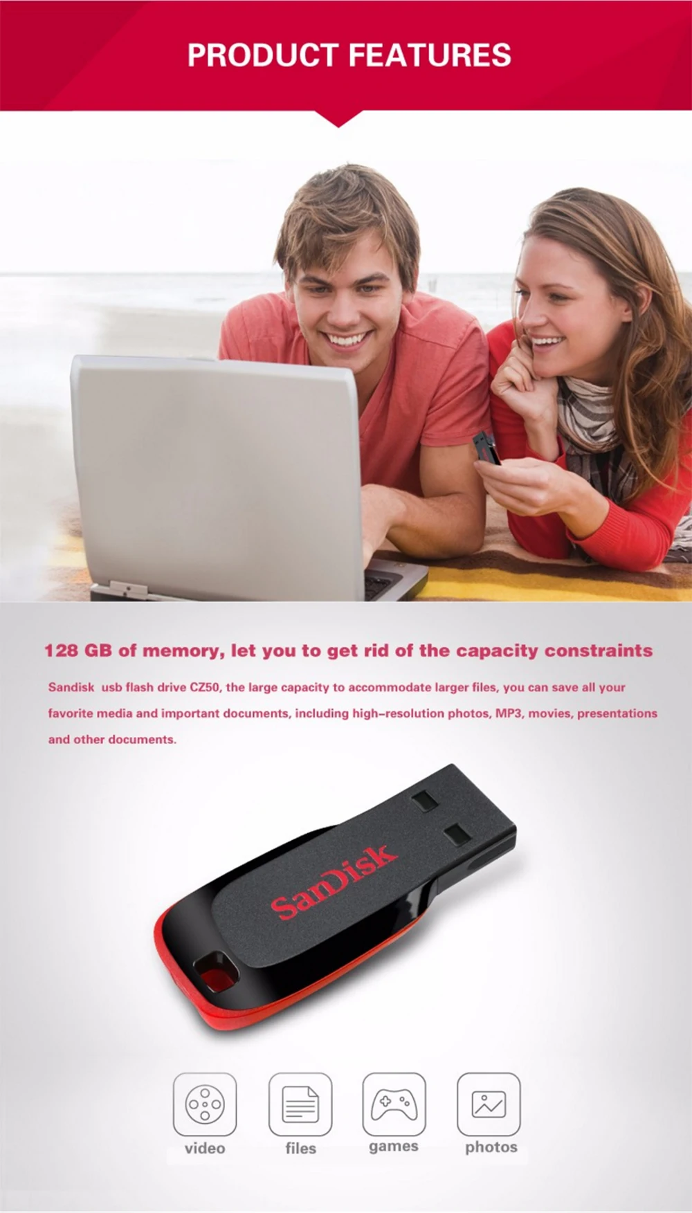 Новинка sandisk USB Flash 8 ГБ 16 ГБ 32 ГБ 64 Гб 128 ГБ CZ50 Cruzer Blade mini Cle USB 2,0 флеш-накопитель диск на ключ Флешка 32 Гб