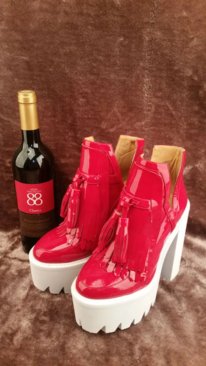 

New fashion women platform ultra high heels Europe and America style splicing thick heel tassel women shoes