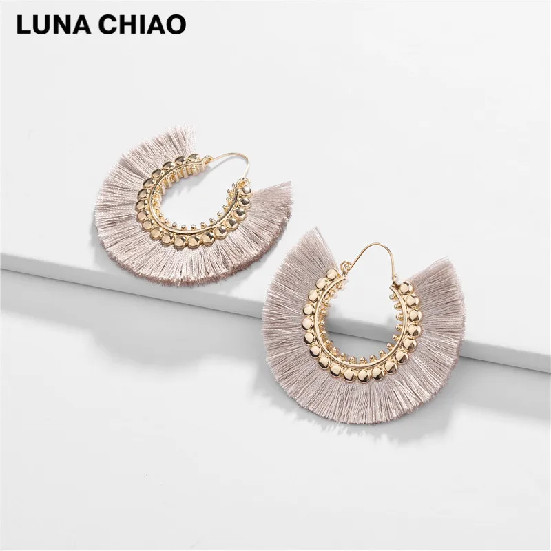 LUNA CHIAO, модные ювелирные изделия, металлические массивные серьги, осенние цвета, кисточки с бахромой, висячие серьги для женщин - Окраска металла: Cream