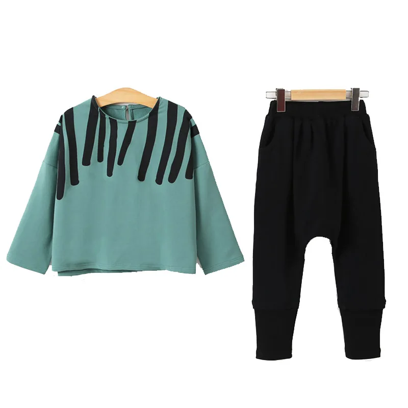2017 комплект детской одежды с принтом в полоску для девочек спортивный костюм