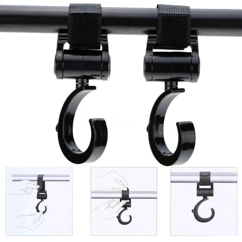 

2Pcs/Set Rotatable Hook Baby Pram Stroller Pushchair Swivel Hanger Hooks Hanging Carrier Holder Baby Carriage Car Accessories