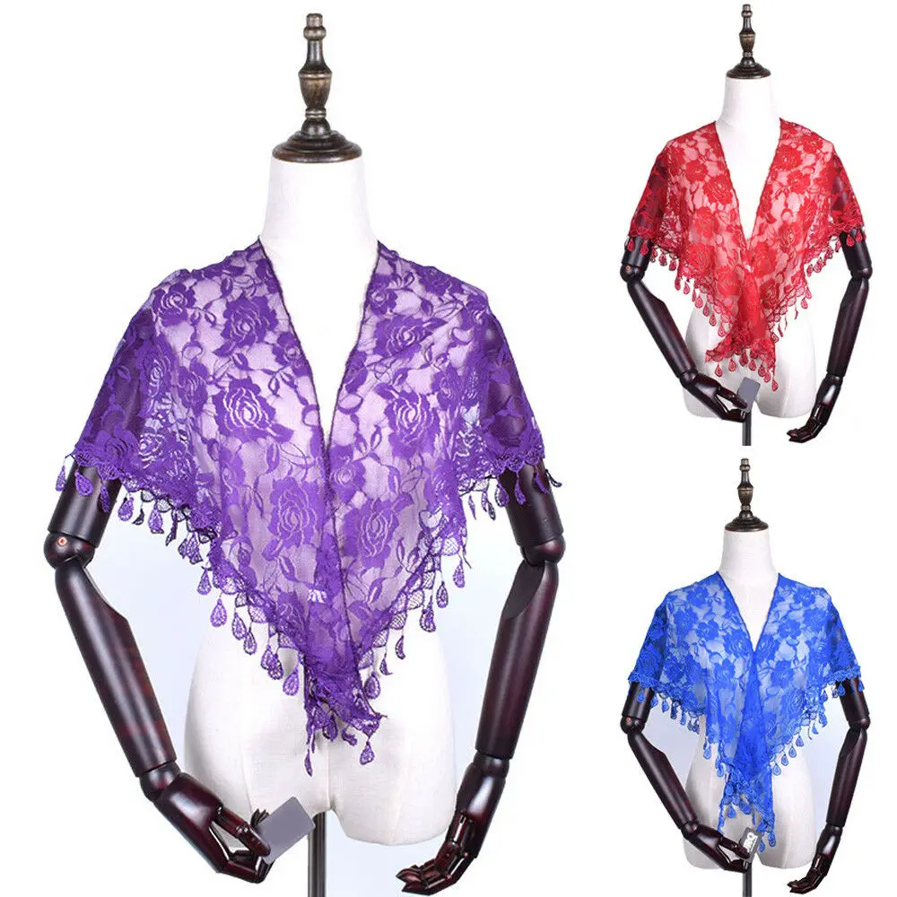 

Women Scarves Lace Tassel Rose Floral Hollow Triangle Scarf Shawl Lady Wraps Youthful Breathable Neckerchief Tippet Wraps Acc