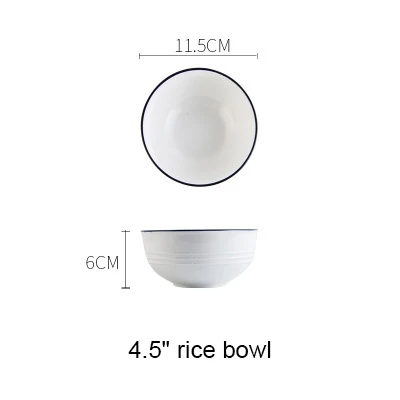 4.5 bowl Западная пищевая тарелка, керамическая тарелка для стейка, мелкое блюдо, глубокое блюдо, диск, домашняя посуда, блюдо, простой голубой край, AKUHOME - Цвет: 4.5 bowl