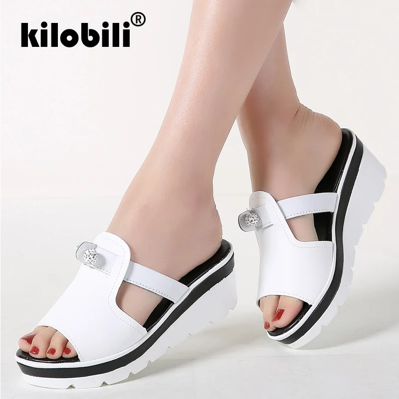 Kilobili 2019 летние Для женщин шлепанцы на плоской платформе Прозрачные босоножки