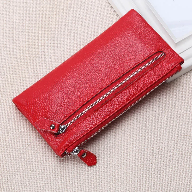 New Big Capacity Wallet Soft First Layer Cow Leather Wallets Real Genuine Lady Women Clutch Bag Zipper Purse|zipper purse|leather walletcow leather