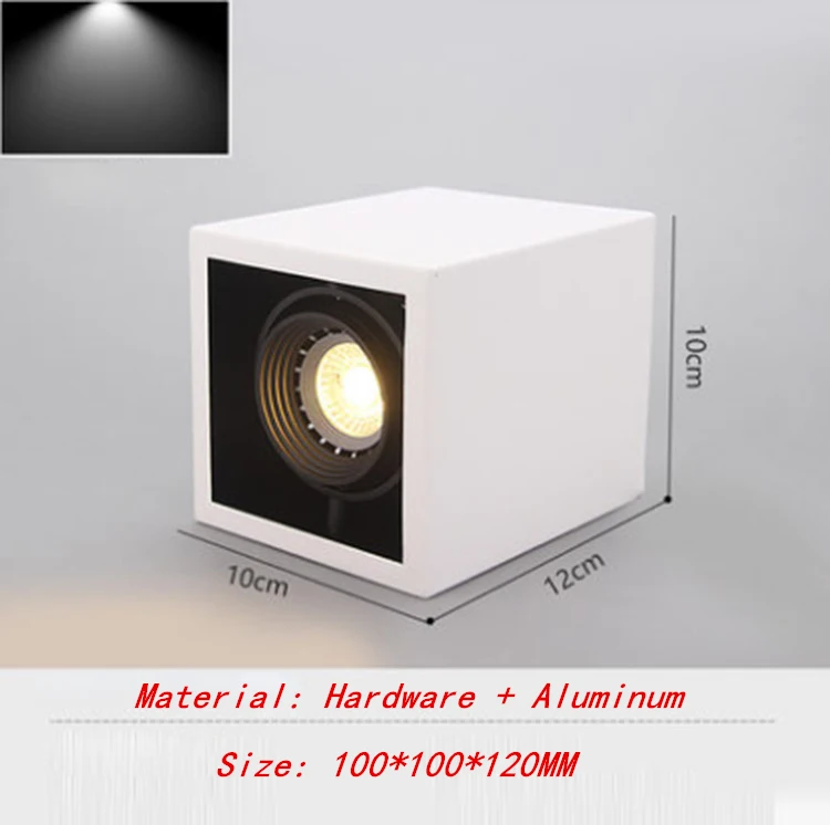 Bombilla LED GU10 montada en superficie, foco de lámparas de techo LED regulable, rotación cuadrada, AC85-265V, 10w, 12W, 15w