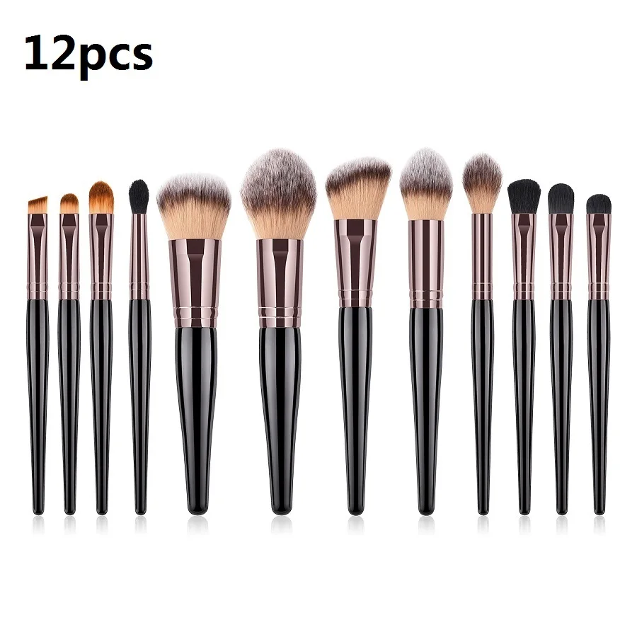 12pcs-1 11/12 шт натуральная щетина кисти для макияжа лица набор для тонального крема Румяна Тени для бровей порошок для ресниц тени для век контурная кисть Maquiagem - Handle Color: 12pcs-1
