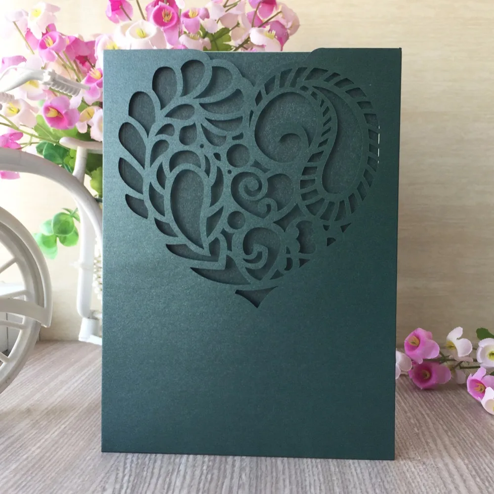 Свадебные пригласительные открытки с сердечками лазерной резки 45 шт.