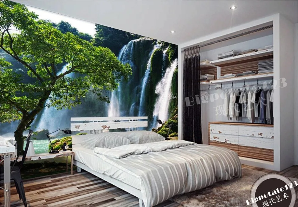 Индивидуальные 3d обои стены Лесные деревья водопад пейзаж кирпичная стена для