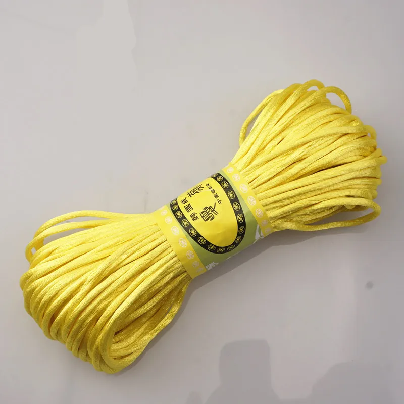 Yellow 20 м 2,5 мм Разноцветные нейлоновые черные Сатиновые китайские узлы, шелковый шнур для макраме, бисероплетенная нить Шамбала HK198 - Цвет: Yellow