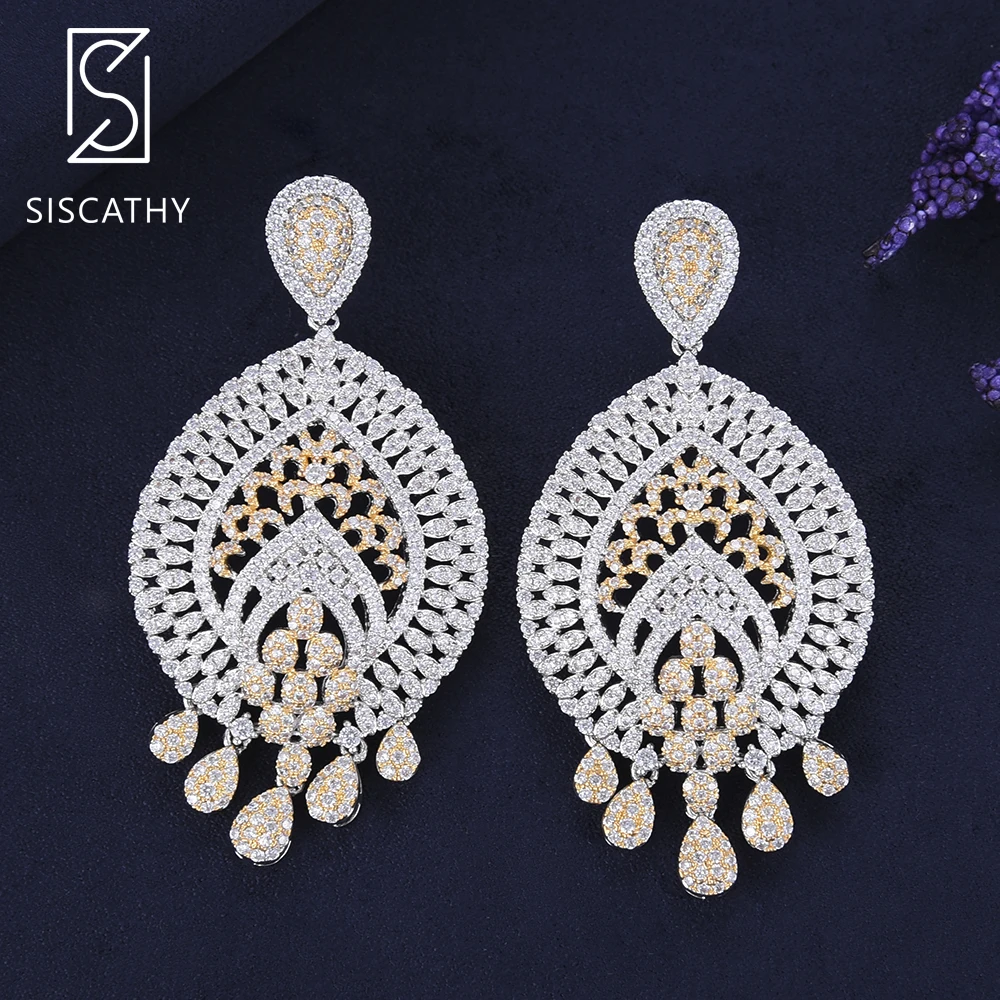 Siscathy 33*64 мм Роскошные полые серьги-капли модные ювелирные изделия кубическая