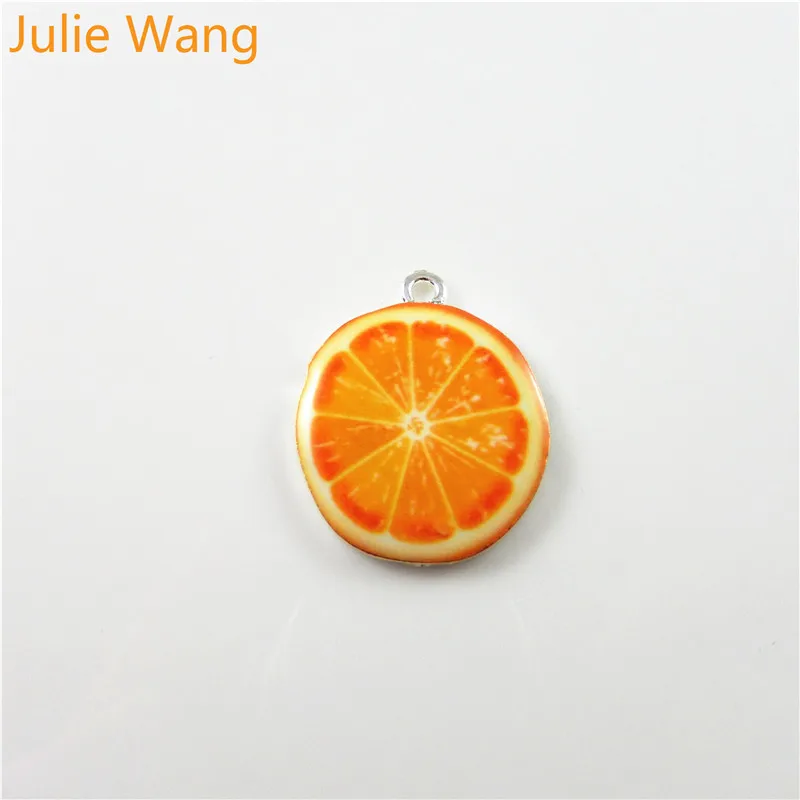 Julie Wang, 10 шт., сплав, эмаль, фрукты, апельсин, яблоко, арбуз, ожерелье, подвеска, серьги, браслет, подвески, ручная работа, ювелирное изделие, сделай сам - Окраска металла: Orange